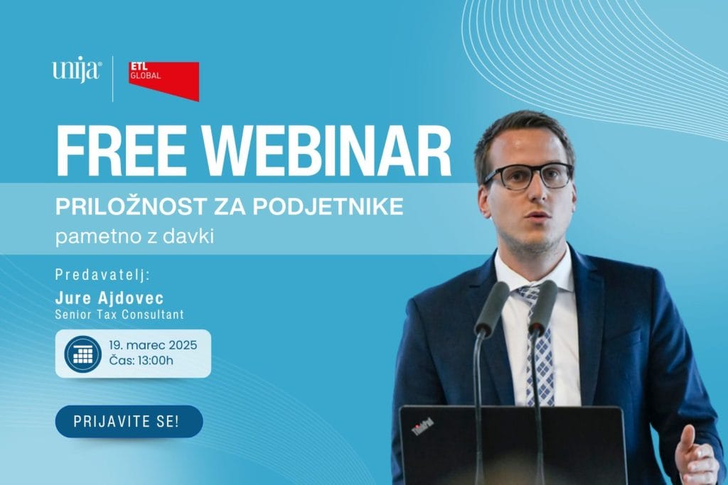 Brezplačen webinar z Juretom Ajdovcem o davčnih olajšavah. Naučite se, kako zmanjšati davčne obveznosti in izkoristiti razpoložljive davčne ugodnosti.