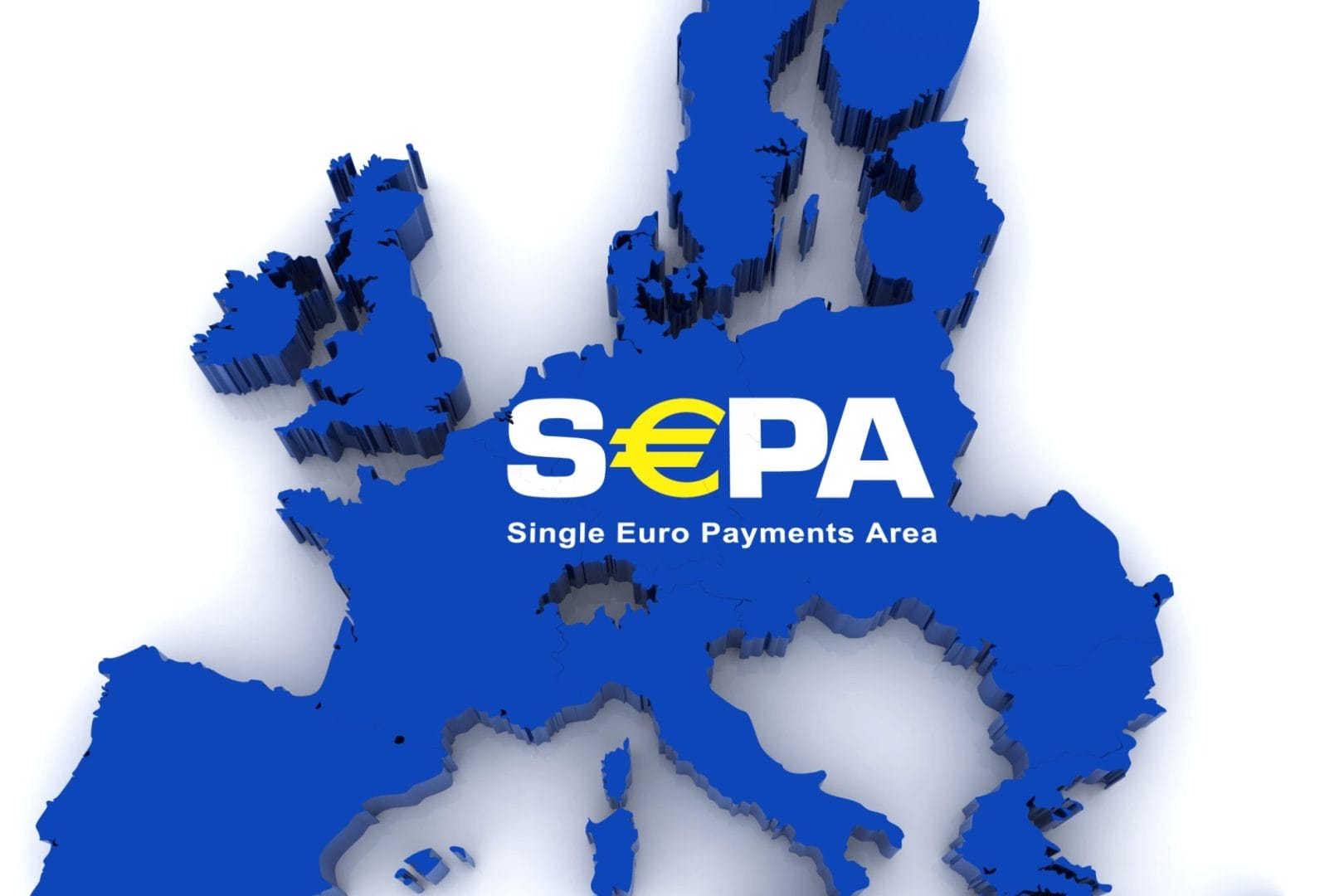 Mapa Evrope u plavoj boji sa SEPA logotipom - simbol SEPA plaćanja